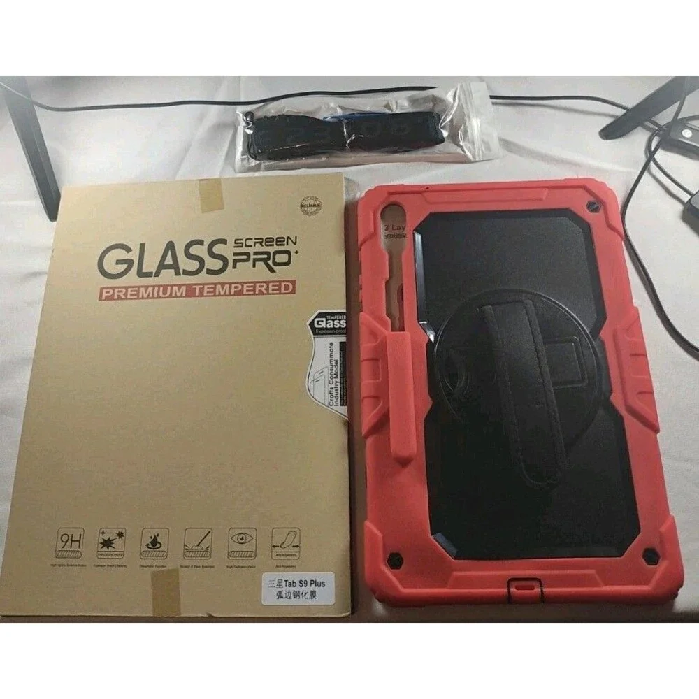 360° Red Rotating Case Samsung Galaxy Tab S9 Plus 12.4-Inch w/ Screen Protector